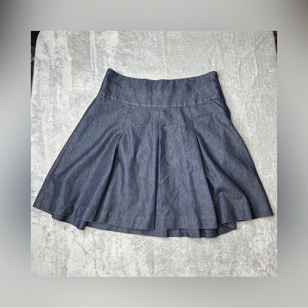 Apostrophe Skirt Womens 8 Blue Pleated Chambray Denim Dark Wash Short Side Zip